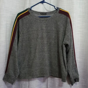 Shinestar Gray Plaid Sweater with Multicolor Stripes